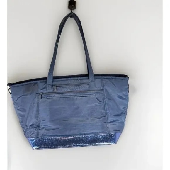 Lug Avion Navy Blue Convertible Tote Bag Quilted Overnighter Travel Glitter - Picture 11 of 14